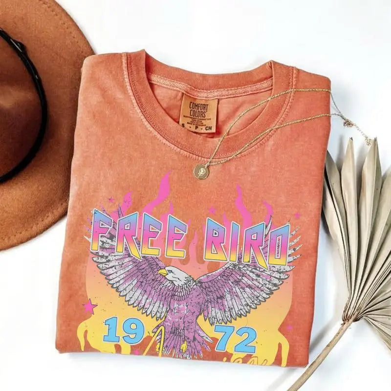 Comfort Colors Free Bird Shirt , Old School Band T-shirt, America 250th Anniversary Shirt, Patriotic USA Flag Tee, 4th of July Independence Day Gift, Retro Music Shirt, Rock Band Tee, Oversized Trendy Shirts for Women