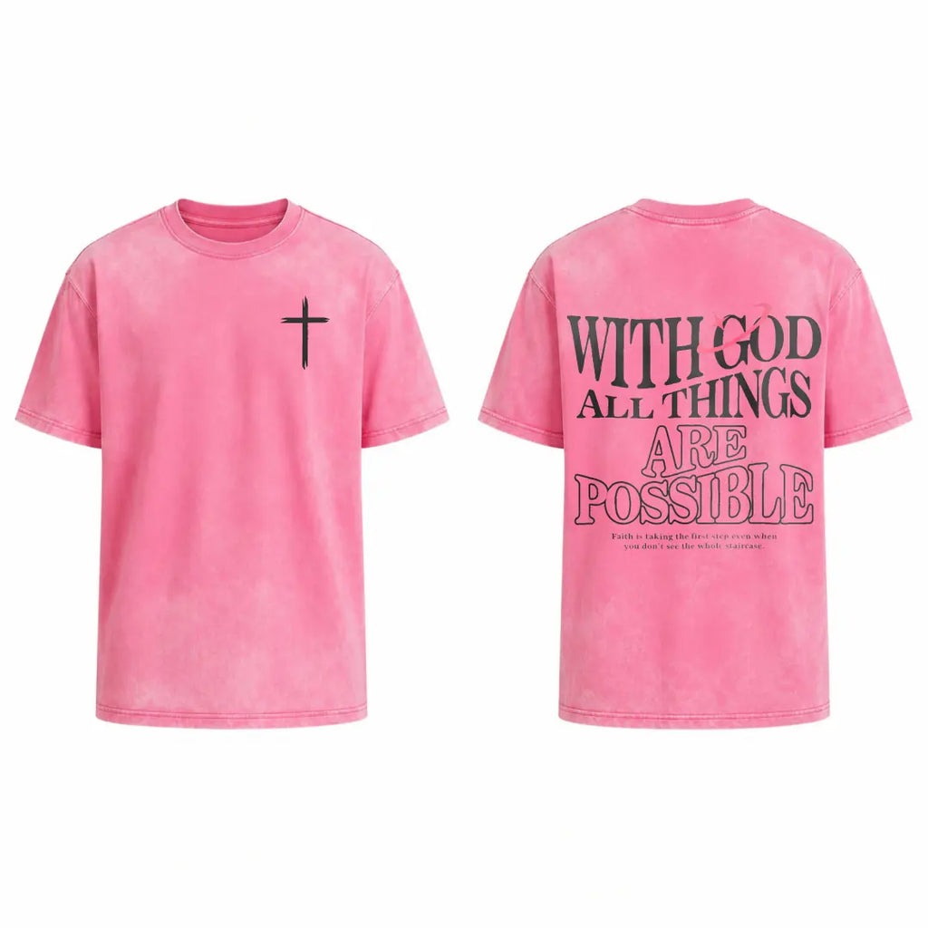 Men's T-shirt 'With God All Things Are Possible' Matthew 26:41 Loose Fit Black with White Lettering Casual Attire High-Quality Fabric for Summer,excellent gifts for Christmas and new year