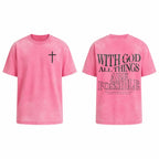 Men's T-shirt 'With God All Things Are Possible' Matthew 26:41 Loose Fit Black with White Lettering Casual Attire High-Quality Fabric for Summer,excellent gifts for Christmas and new year