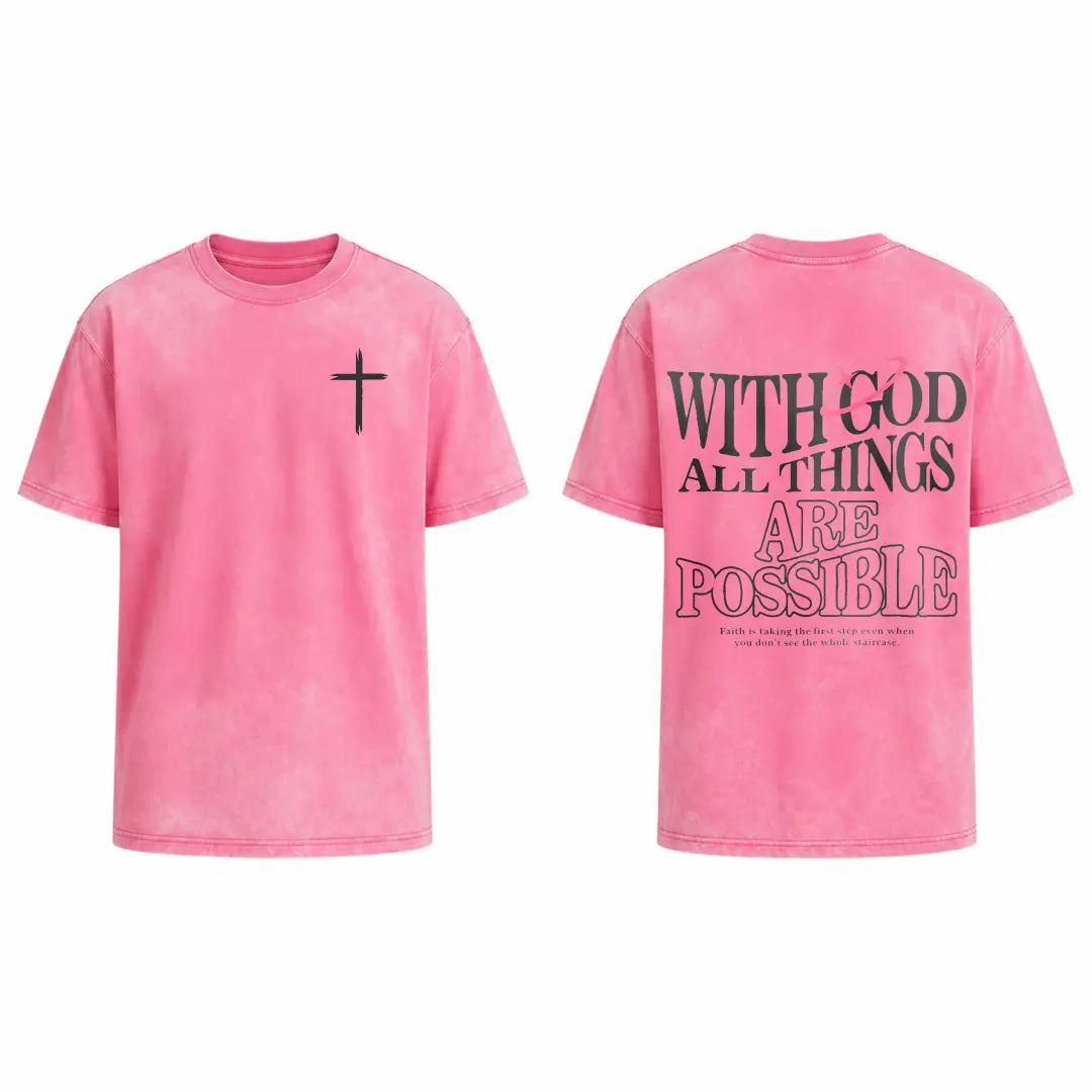 Men's T-shirt 'With God All Things Are Possible' Matthew 26:41 Loose Fit Black with White Lettering Casual Attire High-Quality Fabric for Summer,excellent gifts for Christmas and new year
