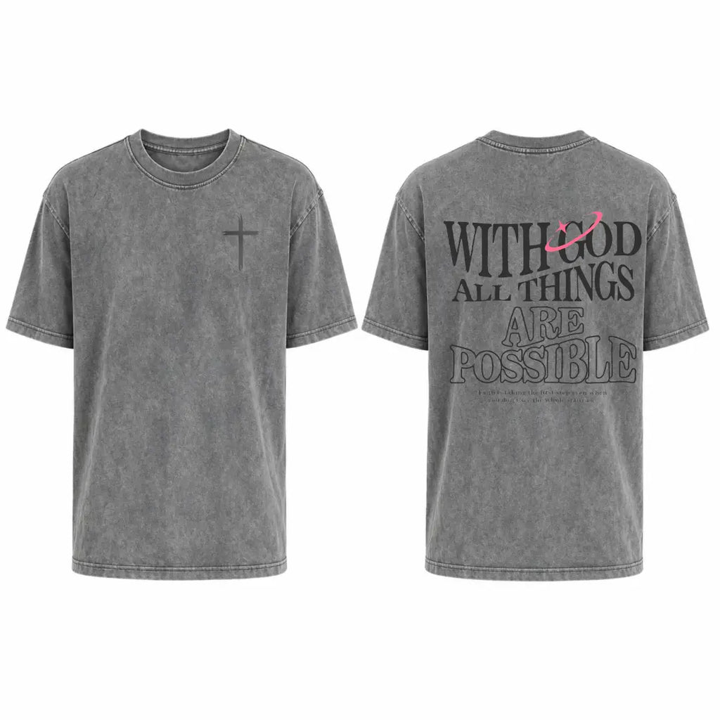 Men's T-shirt 'With God All Things Are Possible' Matthew 26:41 Loose Fit Black with White Lettering Casual Attire High-Quality Fabric for Summer,excellent gifts for Christmas and new year