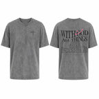 Men's T-shirt 'With God All Things Are Possible' Matthew 26:41 Loose Fit Black with White Lettering Casual Attire High-Quality Fabric for Summer,excellent gifts for Christmas and new year