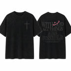 Men's T-shirt 'With God All Things Are Possible' Matthew 26:41 Loose Fit Black with White Lettering Casual Attire High-Quality Fabric for Summer,excellent gifts for Christmas and new year
