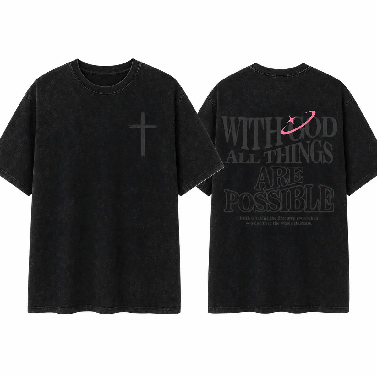 Men's T-shirt 'With God All Things Are Possible' Matthew 26:41 Loose Fit Black with White Lettering Casual Attire High-Quality Fabric for Summer,excellent gifts for Christmas and new year