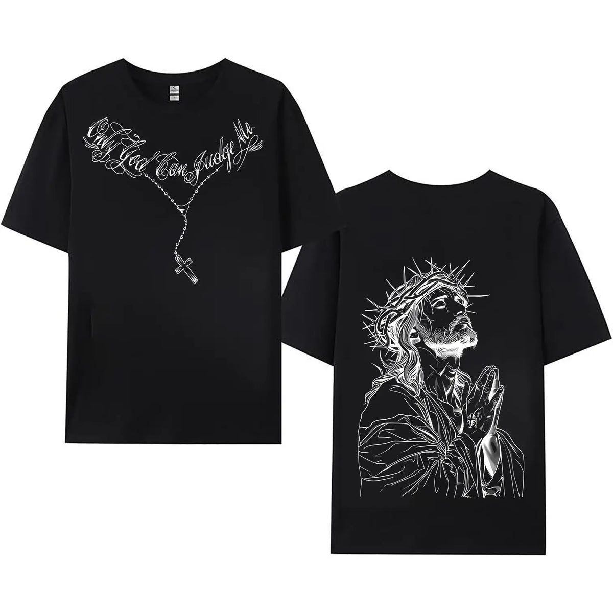 Men's Vintage Washed Oversized Round Neck Cotton T-Shirt - Bold Jesus Graphic, Distressed Christian Clothing, Basic Faith-Based Fashion, Casual Short-Sleeve Holiday Summer Top