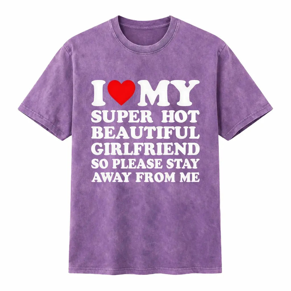 Men's Cotton Round Neck Short-Sleeve Graphic Tee - Casual Soft Men's Wear Top with Classic "I Love My Super Hot Girlfriend" Meme Print, Comfortable Male Clothing, Valentine's Day Mens Gifts for Outdoor Summer Use, Men's T Shirts, Meme Shirts