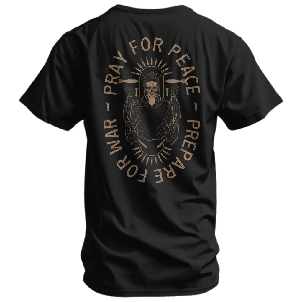 COMBAT IRON Men's Soft Cotton Graphic T-Shirt - Short-Sleeve, Round Neck, Tapered Athletic Menswear Top with "Pray For Peace. Prepare For War." Print, Comfortable Fabric