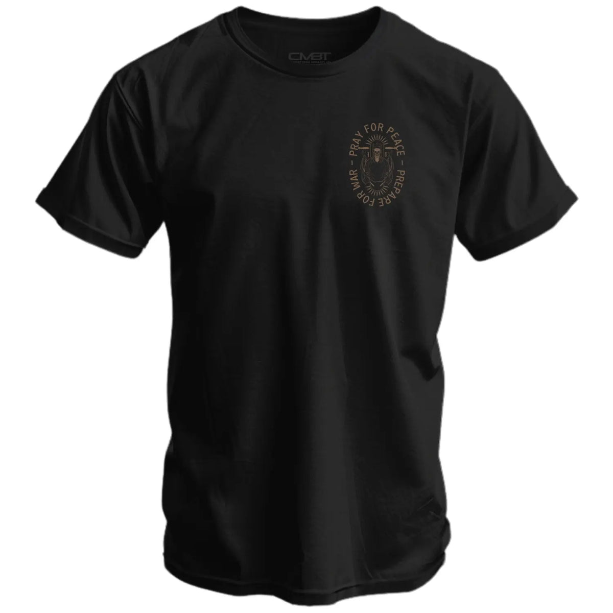 COMBAT IRON Men's Soft Cotton Graphic T-Shirt - Short-Sleeve, Round Neck, Tapered Athletic Menswear Top with "Pray For Peace. Prepare For War." Print, Comfortable Fabric