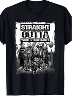 Straight Outta Nightmares" Men's Vintage Horror Halloween T-Shirt - 100% Cotton Casual Round Neck gifts