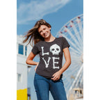 Womens Love Skull T Shirt Funny Skeleton Bones Halloween Party Graphic Tee Funny Womens T Shirts Cute Vintage Fashion Casual Ladies T-Shirt Gift Halloween Tops for Women Women's Novelty Tees Black