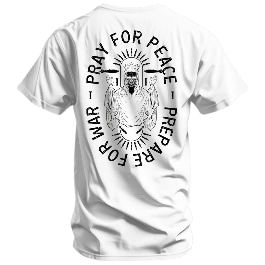 COMBAT IRON Men's Soft Cotton Graphic T-Shirt - Short-Sleeve, Round Neck, Tapered Athletic Menswear Top with "Pray For Peace. Prepare For War." Print, Comfortable Fabric