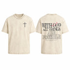 Men's T-shirt 'With God All Things Are Possible' Matthew 26:41 Loose Fit Black with White Lettering Casual Attire High-Quality Fabric for Summer,excellent gifts for Christmas and new year