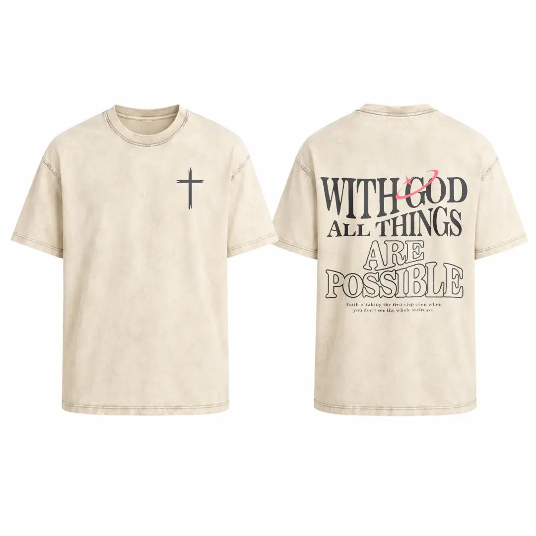 Men's T-shirt 'With God All Things Are Possible' Matthew 26:41 Loose Fit Black with White Lettering Casual Attire High-Quality Fabric for Summer,excellent gifts for Christmas and new year