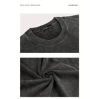 Men's 230gsm Heavyweight Pure Cotton Casual Streetwear Graphic Tee - Vintage Washed Ghost Double-Print Short-Sleeve Round Neck, Unisex Halloween Top, Black Men's Graphic Tees