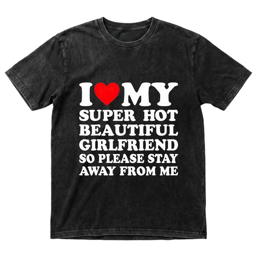 Men's Cotton Round Neck Short-Sleeve Graphic Tee - Casual Soft Men's Wear Top with Classic "I Love My Super Hot Girlfriend" Meme Print, Comfortable Male Clothing, Valentine's Day Mens Gifts for Outdoor Summer Use, Men's T Shirts, Meme Shirts