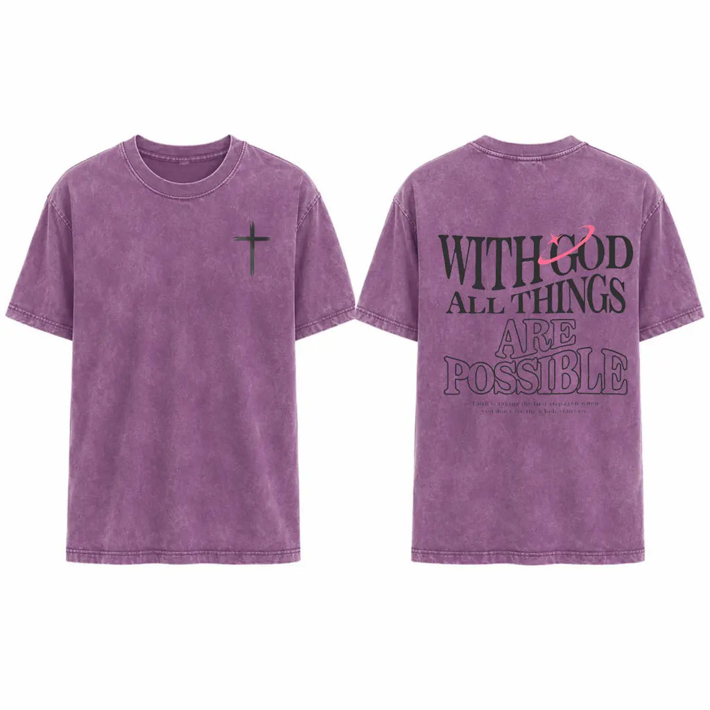Men's T-shirt 'With God All Things Are Possible' Matthew 26:41 Loose Fit Black with White Lettering Casual Attire High-Quality Fabric for Summer,excellent gifts for Christmas and new year