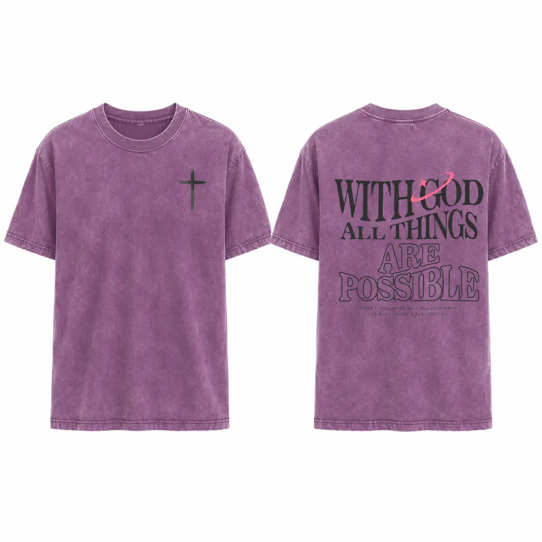 Men's T-shirt 'With God All Things Are Possible' Matthew 26:41 Loose Fit Black with White Lettering Casual Attire High-Quality Fabric for Summer,excellent gifts for Christmas and new year