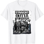 Straight Outta Nightmares" Men's Vintage Horror Halloween T-Shirt - 100% Cotton Casual Round Neck gifts